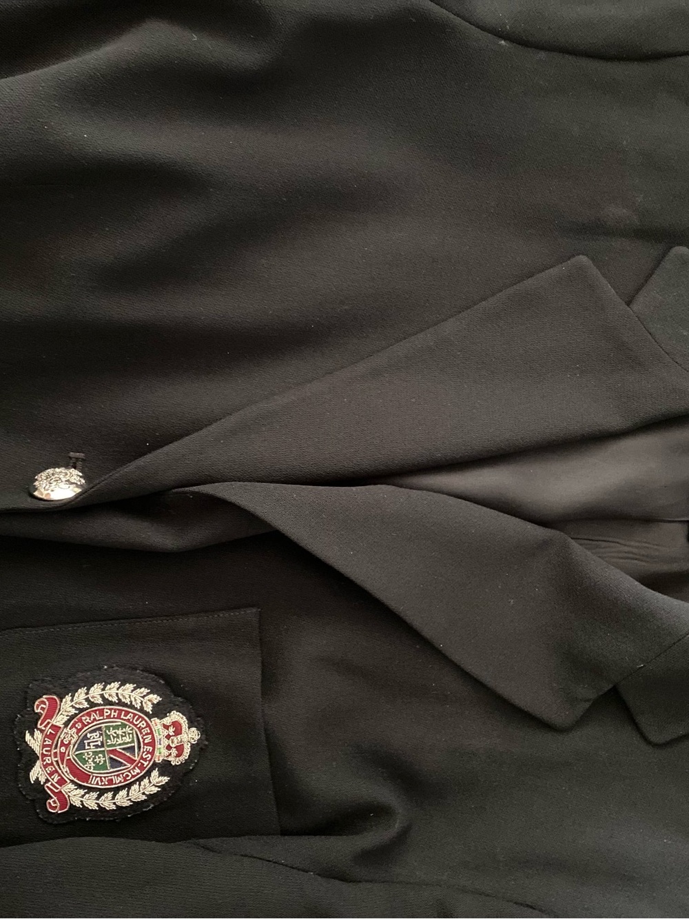 Ralph Lauren Black Blazer with Embroidered Crest Patch